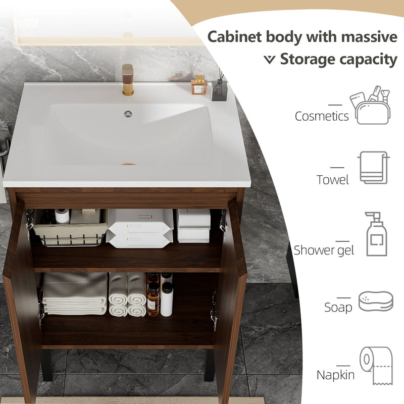 Bathroom Vanity With Ceramic Sink, Floor-Standing Design, Soft-Closing Drawers