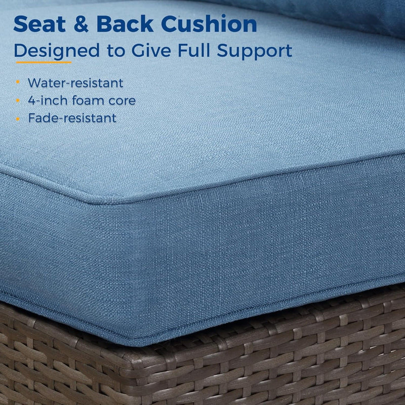 2 Piece Patio Loveseat Set With Thick Cushions, Outdoor Sectional Sofa For Balcony - Blue / Brown