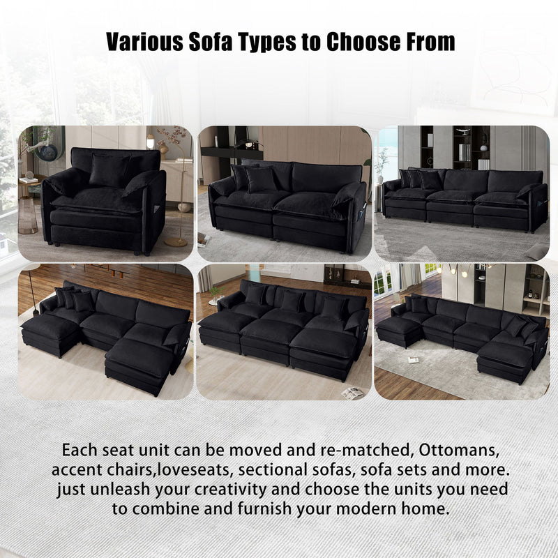 Oversized Recliner Chair With Movable Ottoman, Soft Chenille Upholstered Indoor Lounge Chair - Black