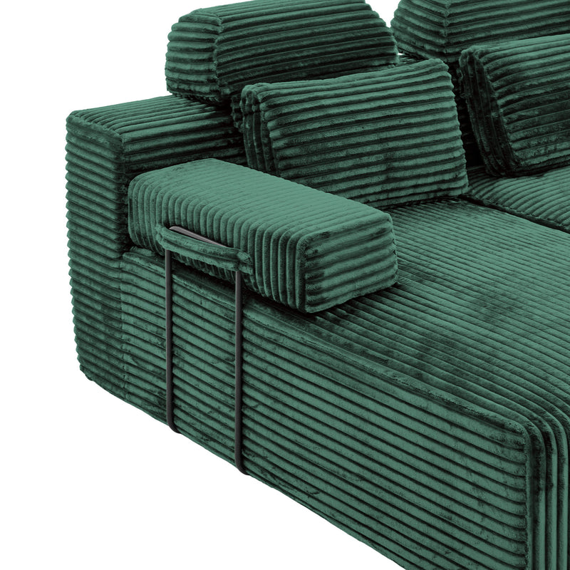 Sectional Sleeper Sofa & Storage Pockets, Modular Couch With Throw Pillows For Living Room