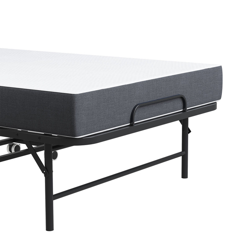 Twin Extra Long Folding Bed With Adjustable Headboard, Cot With Memory Foam Mattress - Black