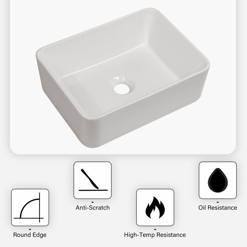 Sleek Ceramic Rectangular Vessel Bathroom Sink
