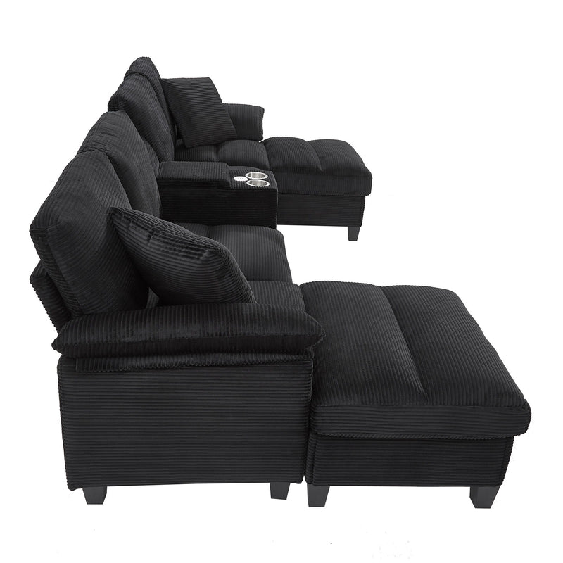 Modern U - Shaped Sectional Sofa With Storage Ottomans, USB Ports, And Cup Holders