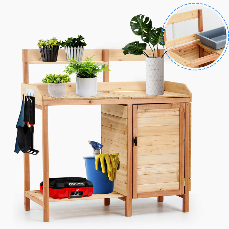 Outdoor Potting Bench Table With Sink, Garden Workstation
