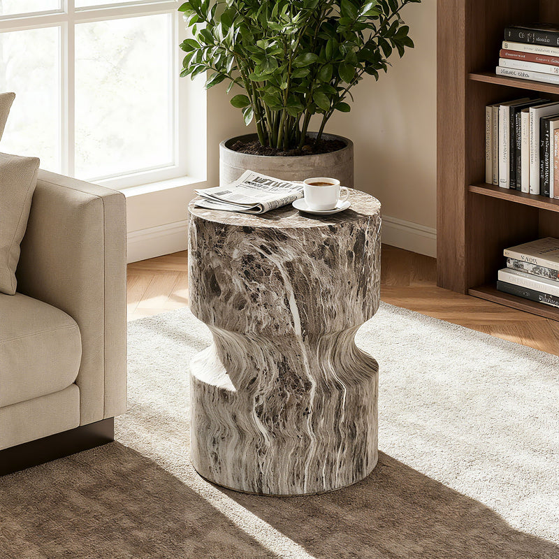 Outdoor Geometric Round End Table - Marble