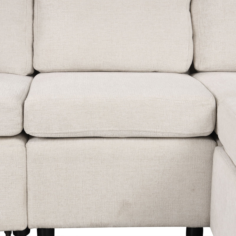 Sectional Sofa Convertible Pull-Out Bed With Storage Ottoman & USB Ports