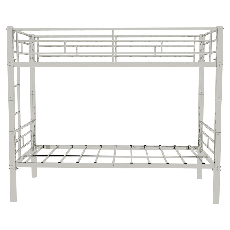 Metal Bunk Bed For Kids, Convertible Bedframe With Ladders & Guardrail