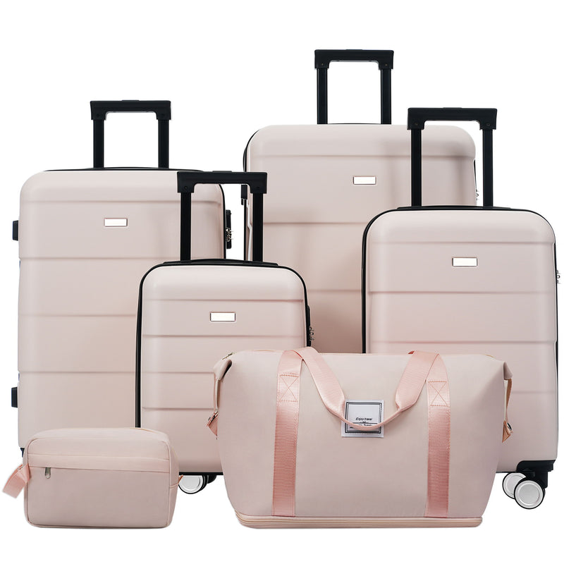 Hardshell Luggage Set 6 Piece With Duffel & Toiletry Bag, Lightweight Spinner Wheels, 16" / 20" / 24" / 28" Suitcases - Light Pink
