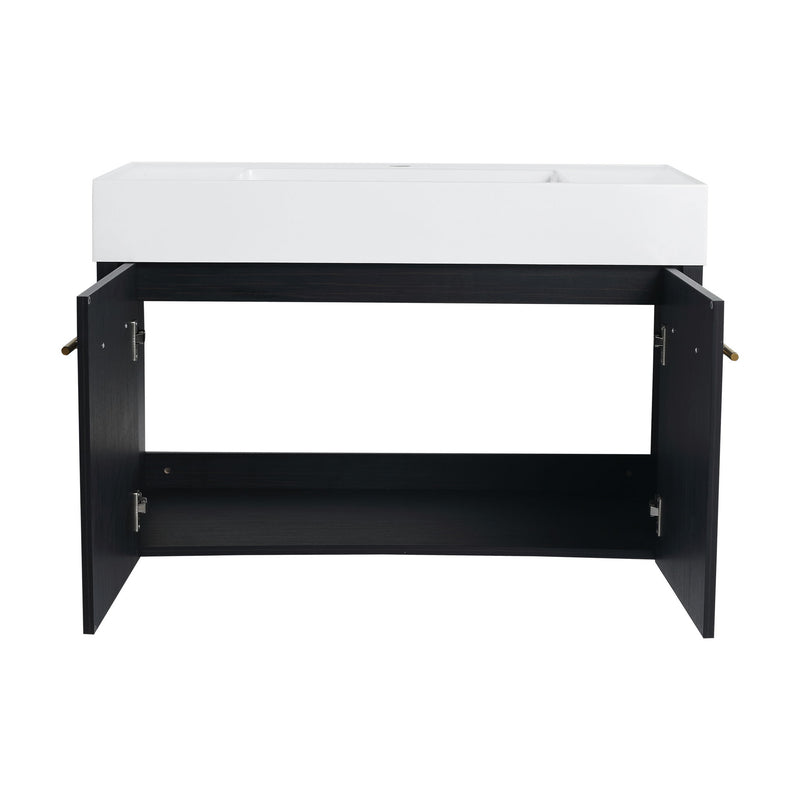 Modern Wall Mounted Bathroom Vanity With Thick Edge Resin Sink And Storage Rack