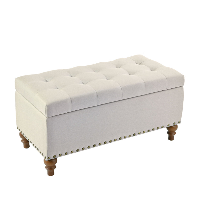 Upholstered Ottoman With Storage And Rivet Trim
