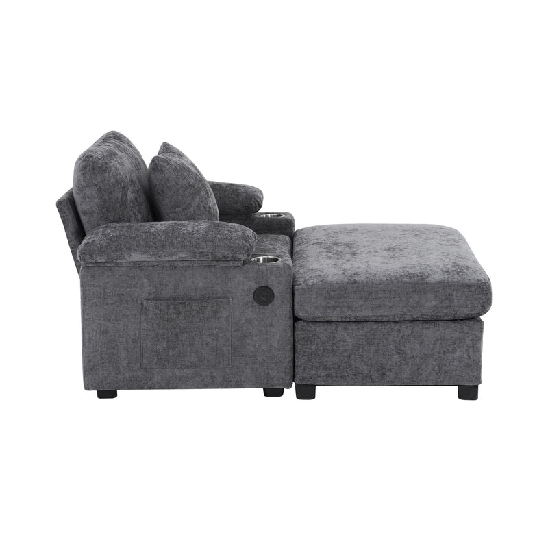 Modern Oversized Chair With Ottoman, Cupholders And USB Charging Ports