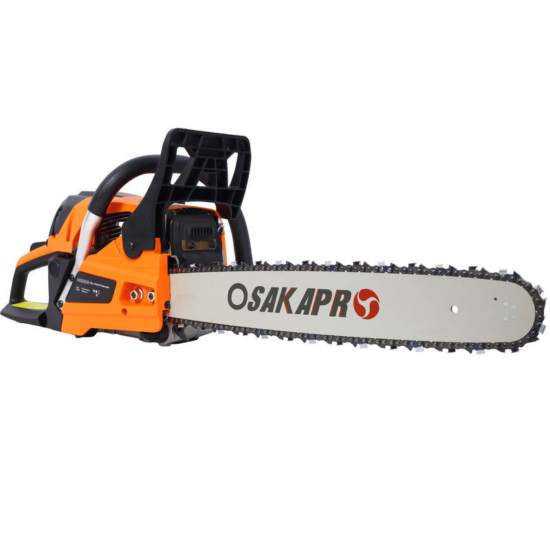 62Cc Gas Powered Chainsaw 20" 2 Cycle Petrol Handheld Chain Saw Epa Compliant Aluminium - Orange