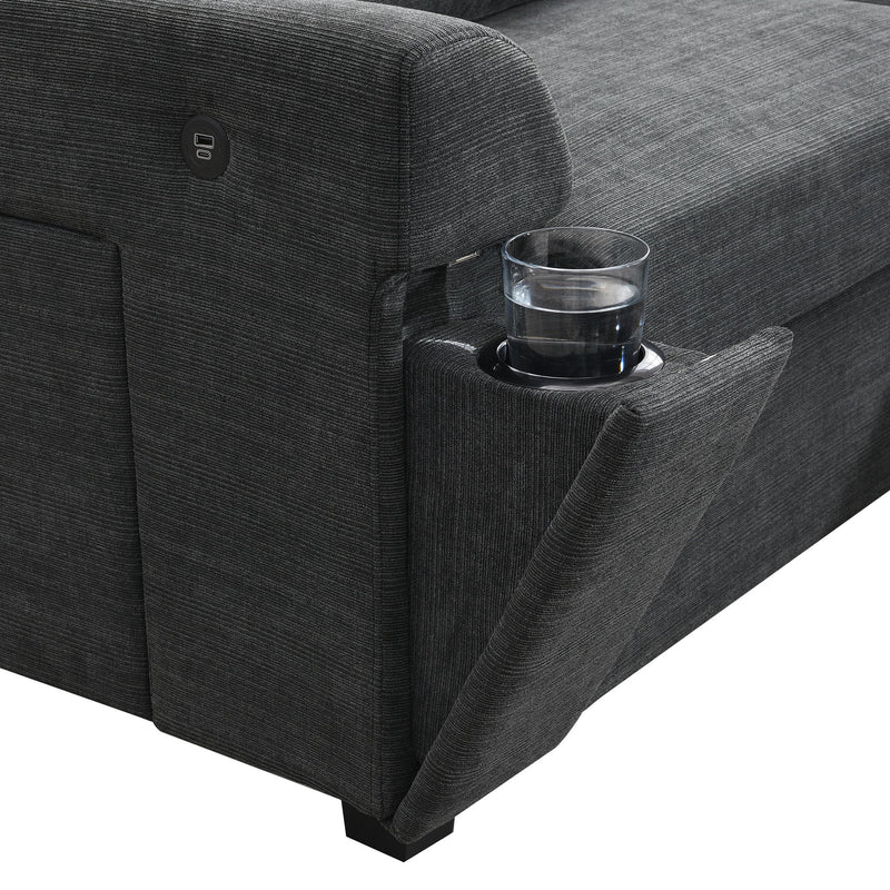 U Shaped Sectional Sofa 6 Seat Couch Set With Oversized Ottoman, Hidden Armrest Storage And Cup Holders USB Charging Ports Wide Seat Sofa