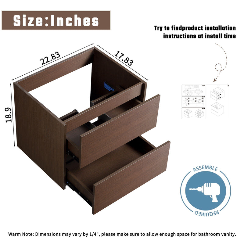 Wall-Mounted Bathroom Vanity, Soft-Close Drawer, Premium Slides - Black Brown