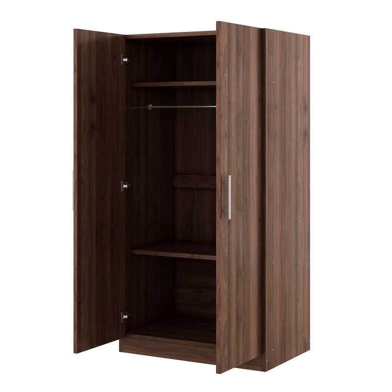 2 Door Wooden Wardrobe Armoire With 3 Storage Shelves - Brown