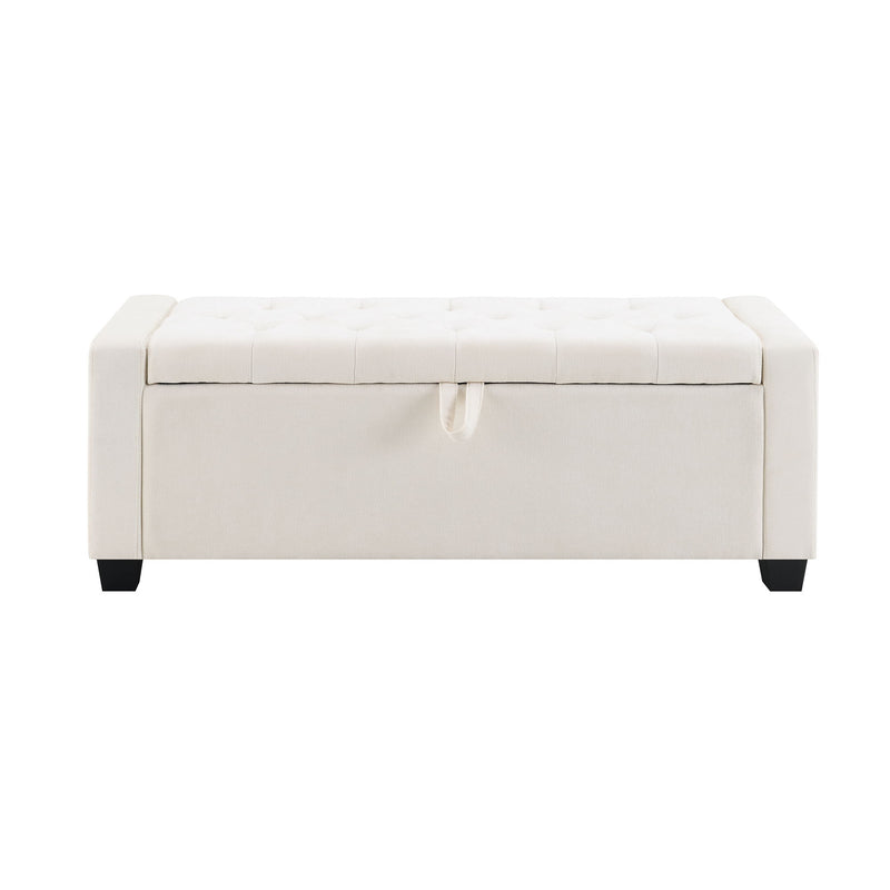 Upholstered Storage Ottoman Bench With Button Tufting And Safety Hinge