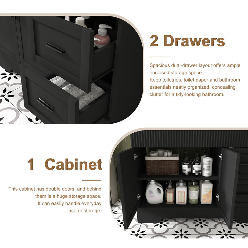 Bathroom Vanity, Fluted Cabinet, Soft Close Doors & Drawers, Single Faucet Hole, Sink Included - Black