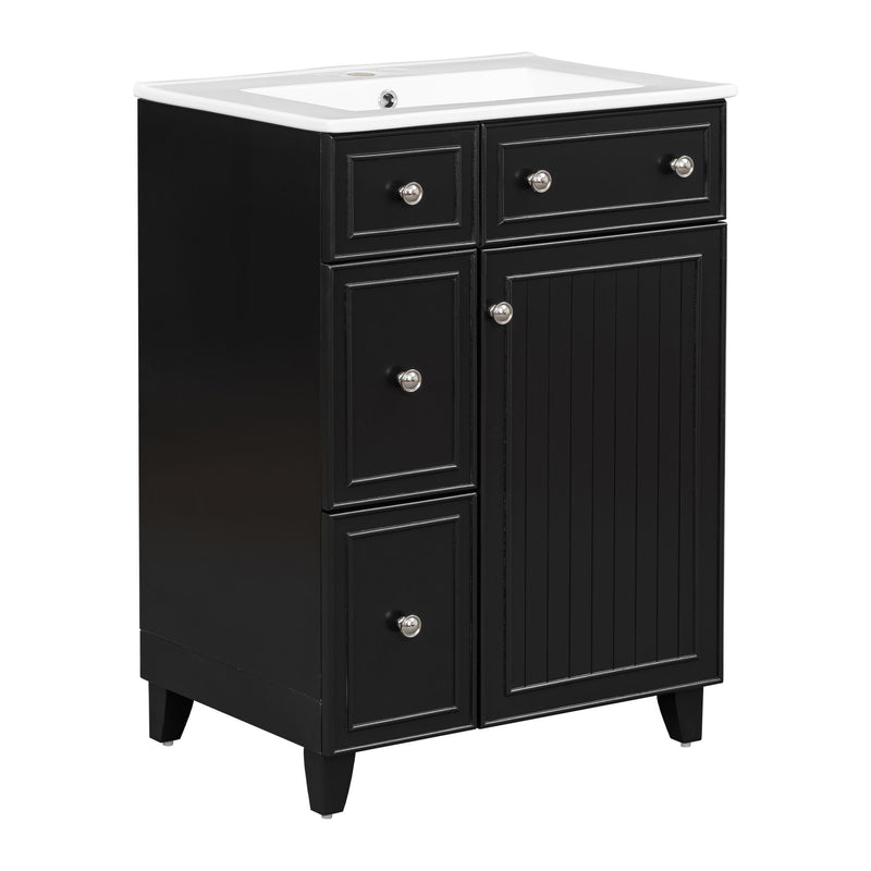 Transitional Style Bathroom Vanity Cabinet With Ceramic Sink
