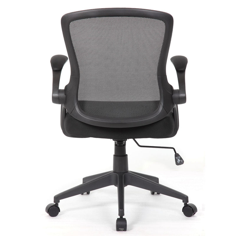 Office Chair & Mid Back Design, Adjustable Height And Foldable Armrests - Black