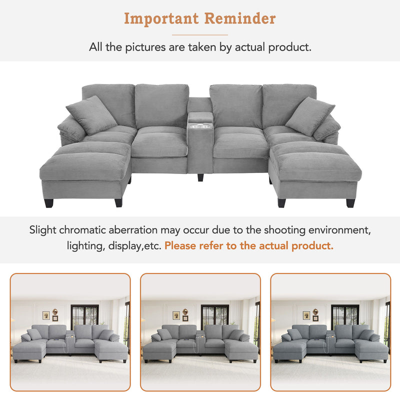Modern U - Shaped Sectional Sofa With Storage Ottomans, USB Ports, And Cup Holders