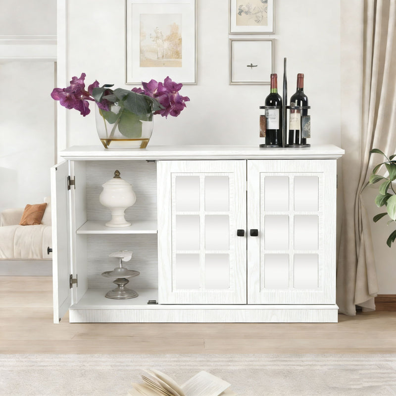 Storage Cabinet With 3 Mirrored Acrylic Doors, Adjustable Shelves