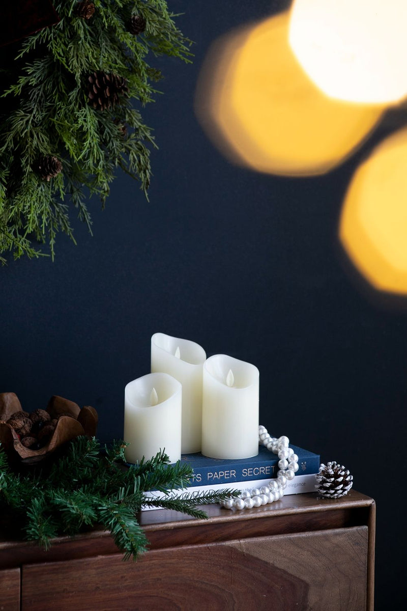 Flickering LED Candles With Remote Timer (Set of 3) - Ivory