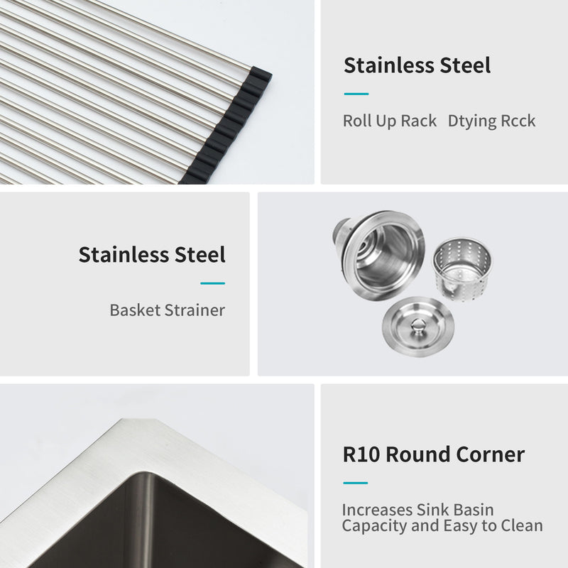 Undermount Steel Kitchen Sink, Deep Single Bowl Basin
