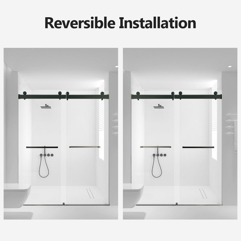 Frameless Double Sliding Soft-Close Shower Door, 3 / 8" (10Mm) Thick SGCC Tempered Glass Door, Matte