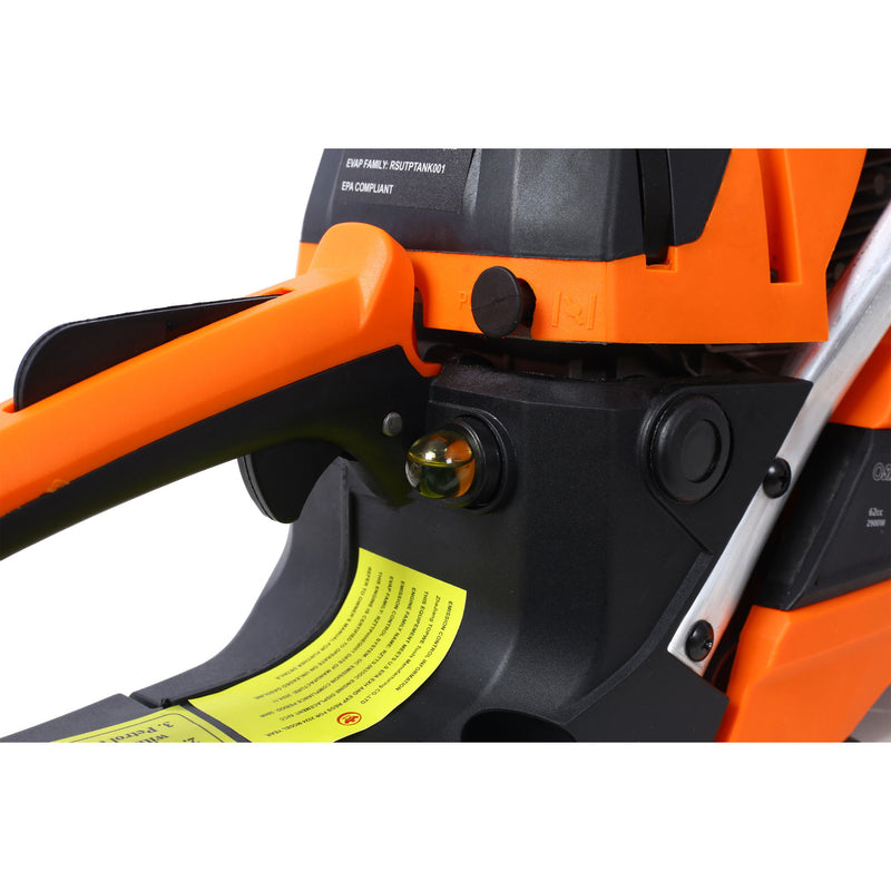 62Cc Gas Powered Chainsaw 20" 2 Cycle Petrol Handheld Chain Saw Epa Compliant Aluminium - Orange
