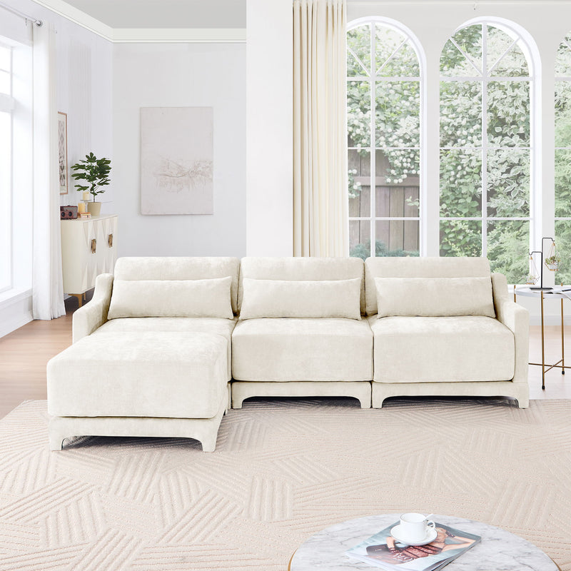 Stylish Sofa With Ottoman And Lumbar Pillows, Ergonomic Design