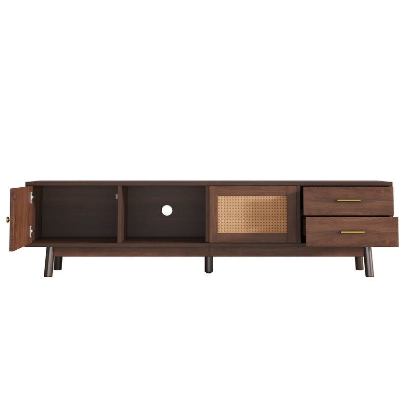 TV Stand For 80" TVs With Sliding Doors And Drawers, Accent Storage Unit - Dark Brown