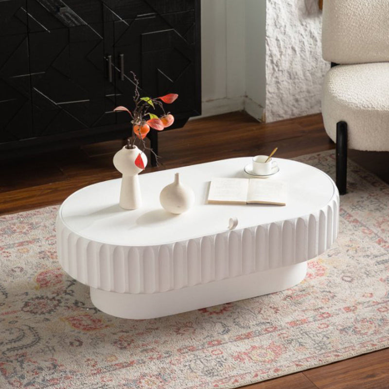Fluted Storage Table & Lift Off Lid - Cream White