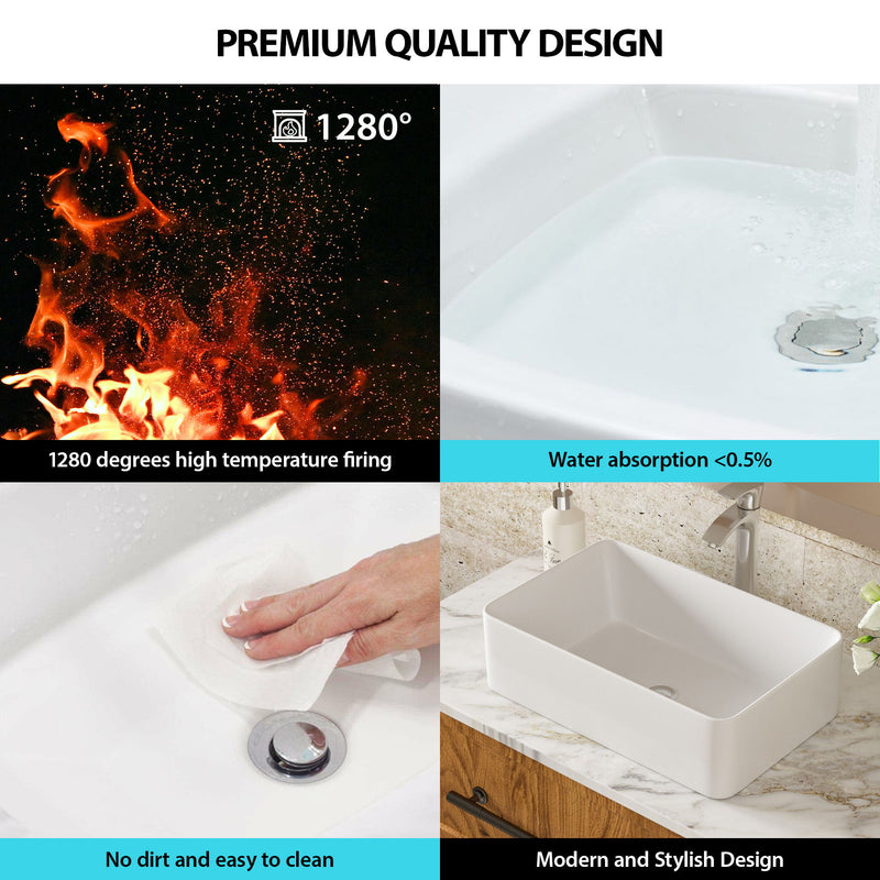 Modern European Design 21" X 14" Ceramic Rectangular Vessel Bathroom Sink - White