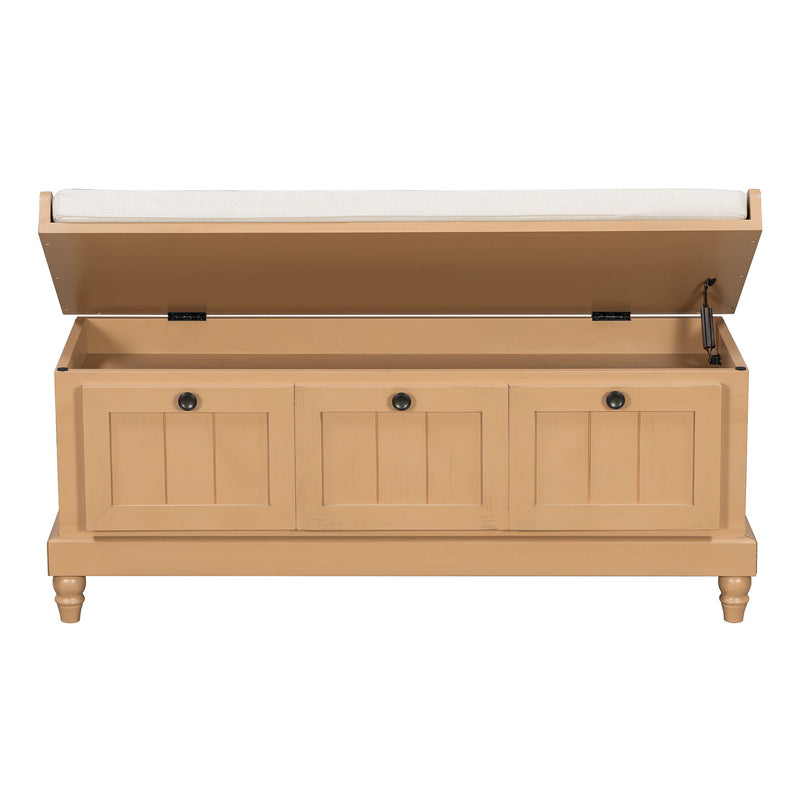 Shoe Bench With Cushion And 3 Drawers - Natural