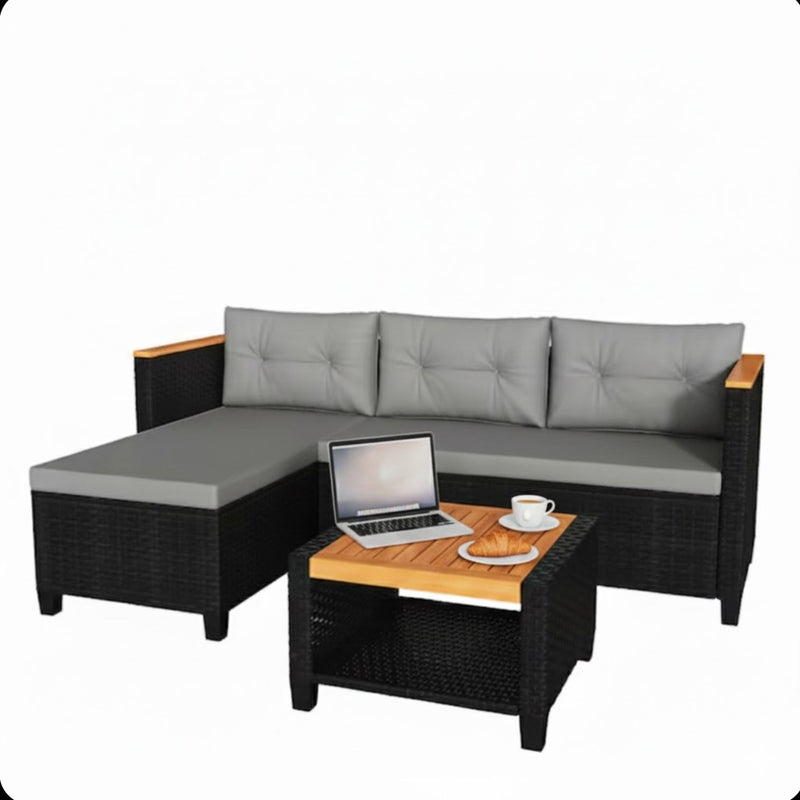 L-Shaped Patio Set With Cushions And Storage Table