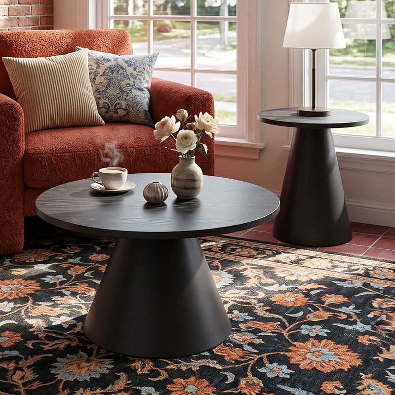 Nesting Coffee Table, Adjustable Foot Pads For Living Room (Set of 2) - Black