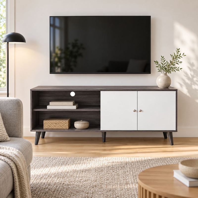 Amidon - TV Stand, With 2 Storage Shelves And 1 Cabinet