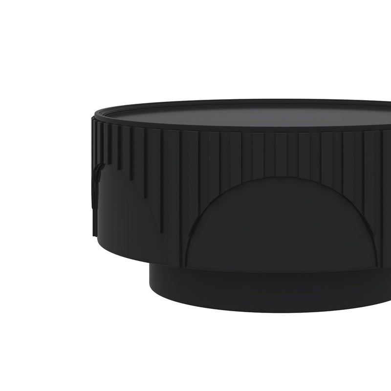 Round Fluted Drum Coffee Table With Sturdy Base For Living Room