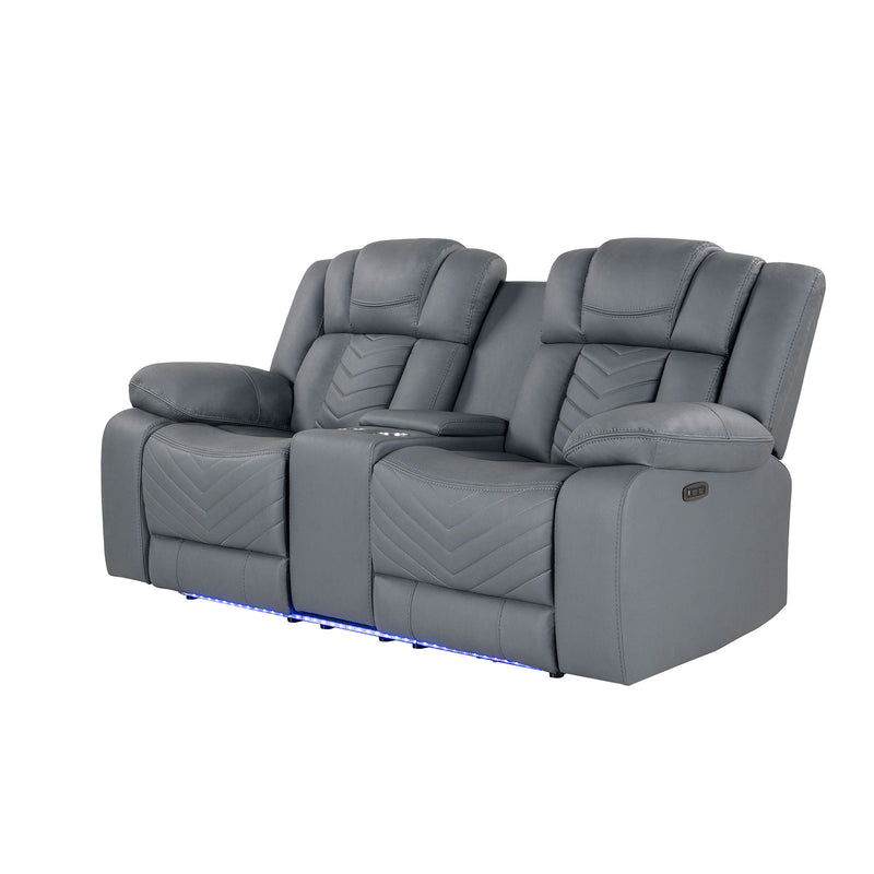 Raize - 10 Power Console Reclining Loveseat With LED And Immersive Sound - Gray