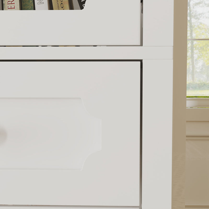 Storage Cabinet, Freestanding Curio Cabinet With Grid Doors & Drawer, Pantry Display Cabinet For Kitchen