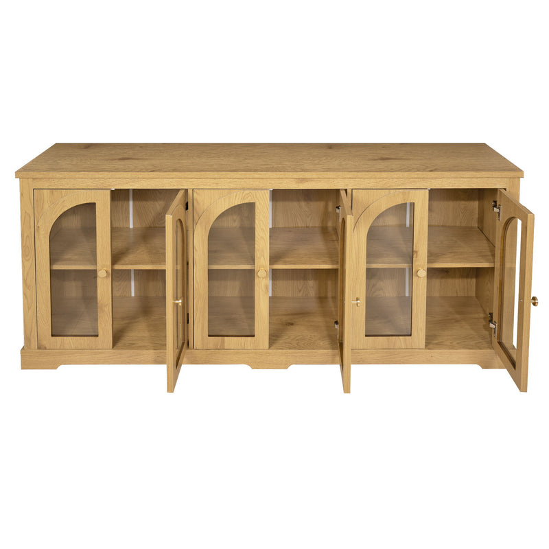 Modern Arched Glass Sideboard With 6 Doors, Buffet Cabinet With Storage And Adjustable Shelves