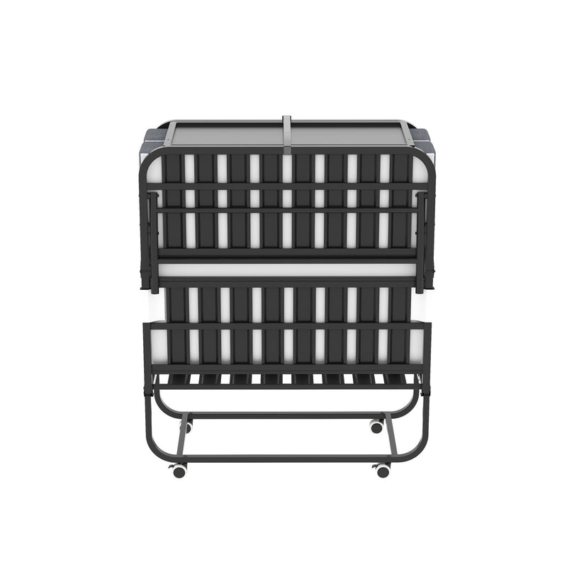 Twin Folding Bed With Adjustable Headboard, Memory Foam For Tall People, Heavy-Duty Portable On Wheels, Easy Assembly - Black