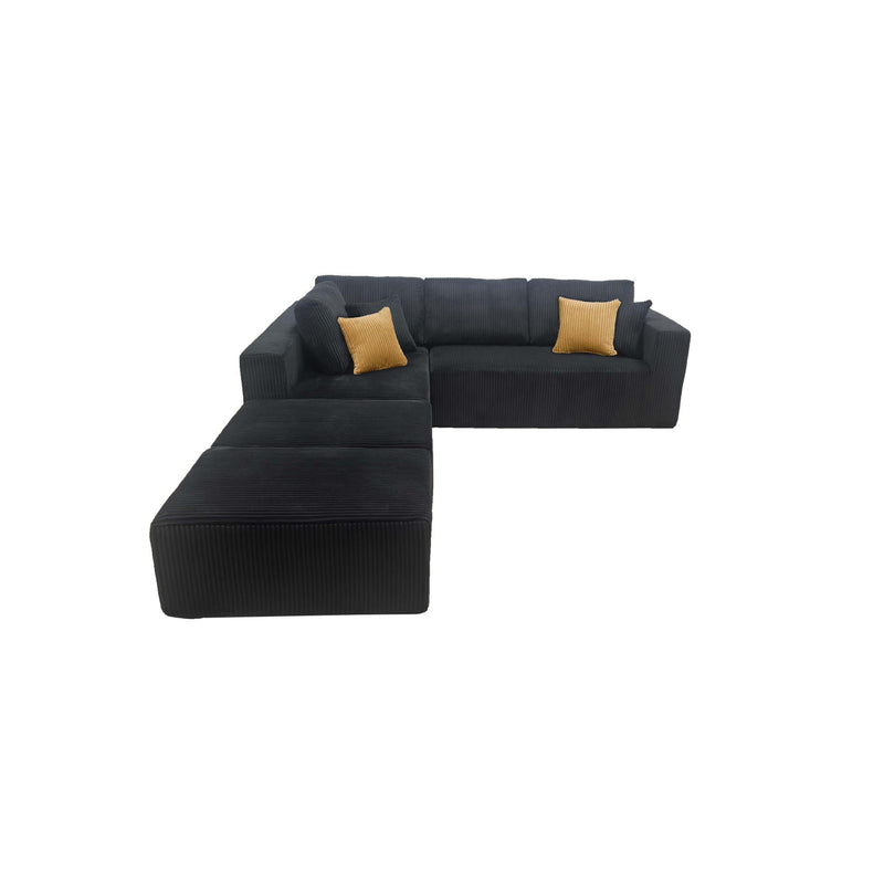 Upholstered Sectional With 2 Moveable Ottomans - Black