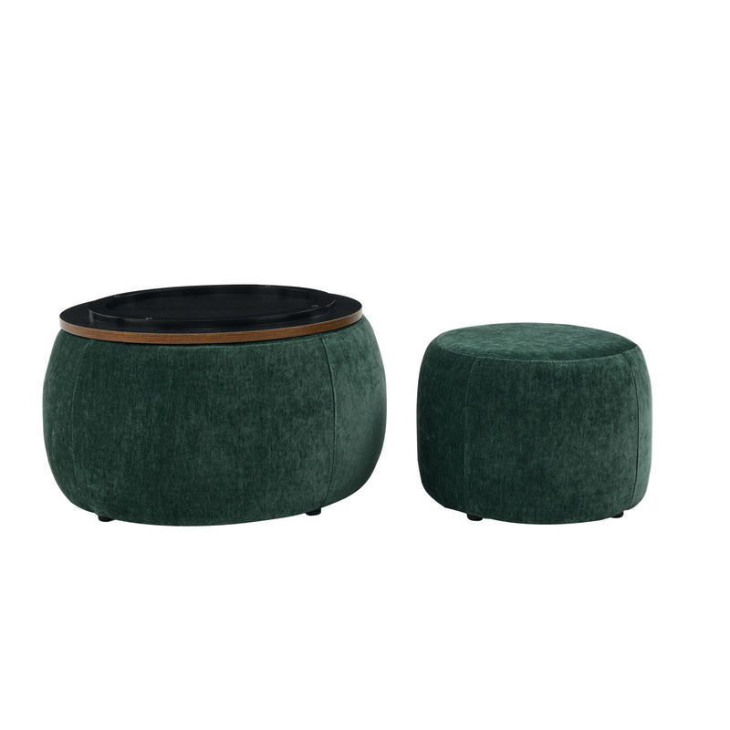 Round Storage Ottoman, 2 In 1 Function, End Table And Ottoman