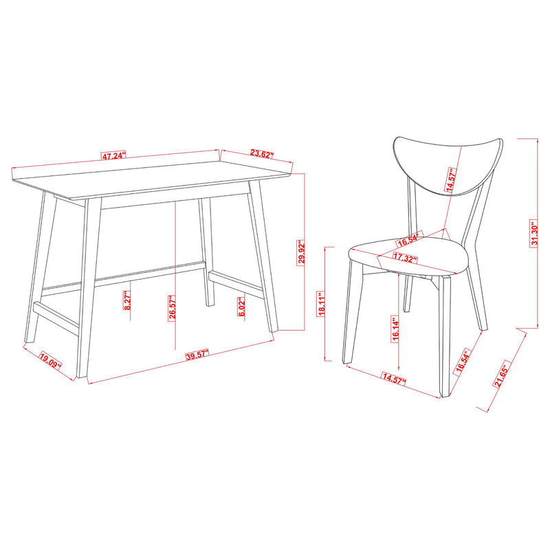 2 Piece Writing Desk Set With Chair - Brown