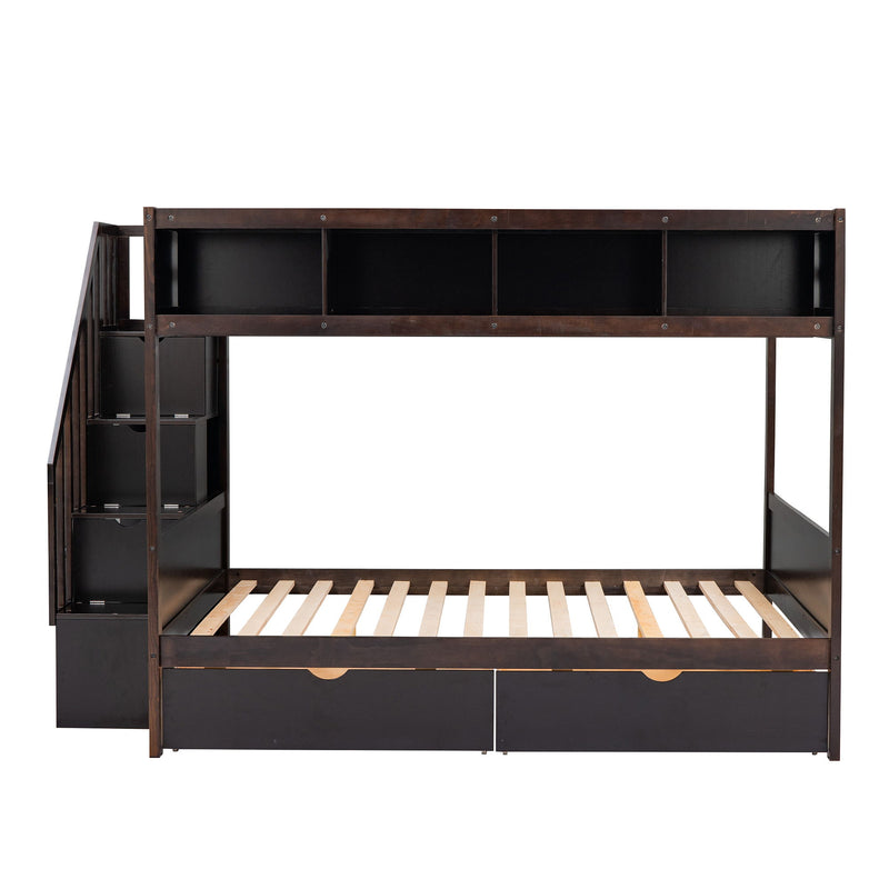Bunk Bed With Shelfs, Storage Staircase And 2 Drawers