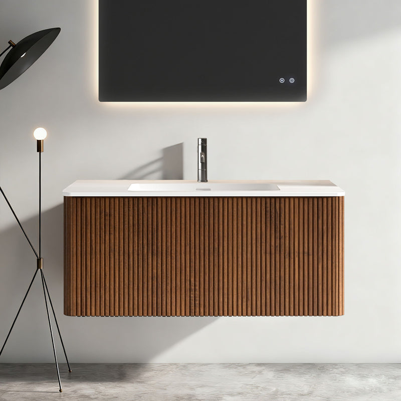 Etna - Striped Bathroom Vanity With Ceramic Sink, Wall Mounted Floating Bathroom Vanity For Modern Bathroom