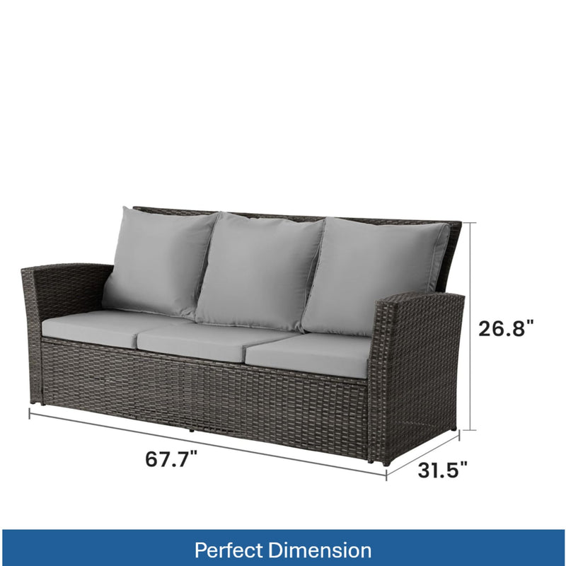 All-Weather Wicker 3 Seat Patio Sofa With Thick Cushions
