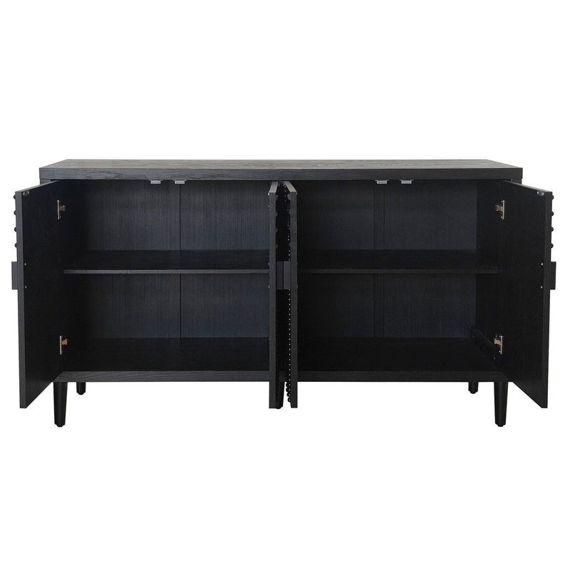 Modern Sideboard Cabinet With Decorative Nailhead Accents, Stylish Storage Solution For Dining, Living Rooms - Black