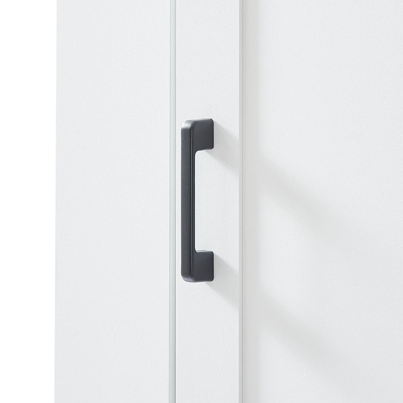 Tall Freestanding Bathroom Storage Cabinet With Adjustable Shelves And Side Hooks Board, Rectangle Design